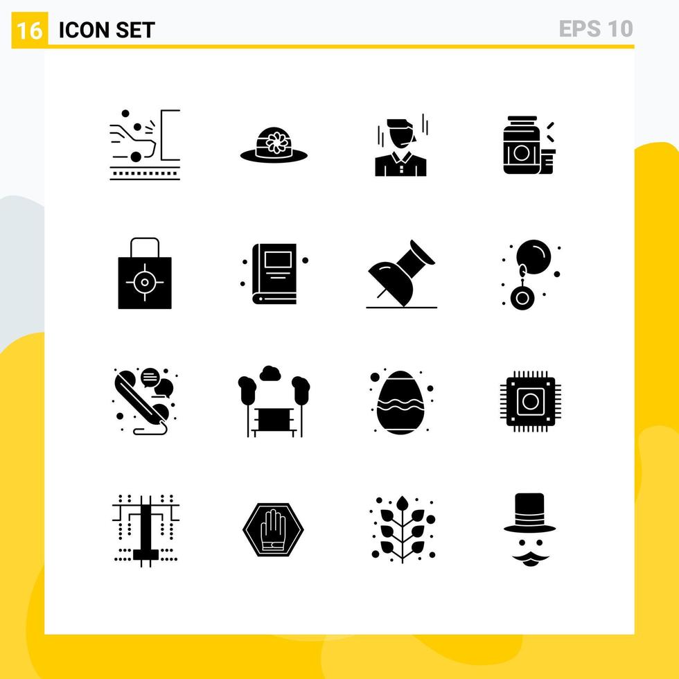 Pictogram Set of 16 Simple Solid Glyphs of key sports businessman protein bodybuilding Editable Vector Design Elements