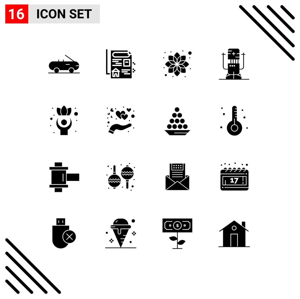 Pictogram Set of 16 Simple Solid Glyphs of wellness healthy relax exercise machine Editable Vector Design Elements