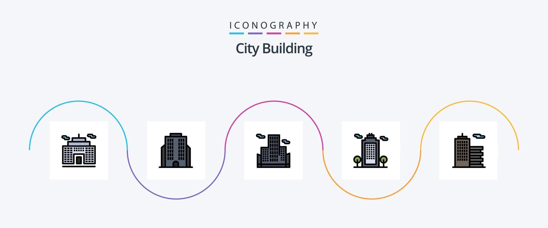la línea de construcción de la ciudad llenó el paquete de iconos planos 5 que incluye. ecológico corporación vector
