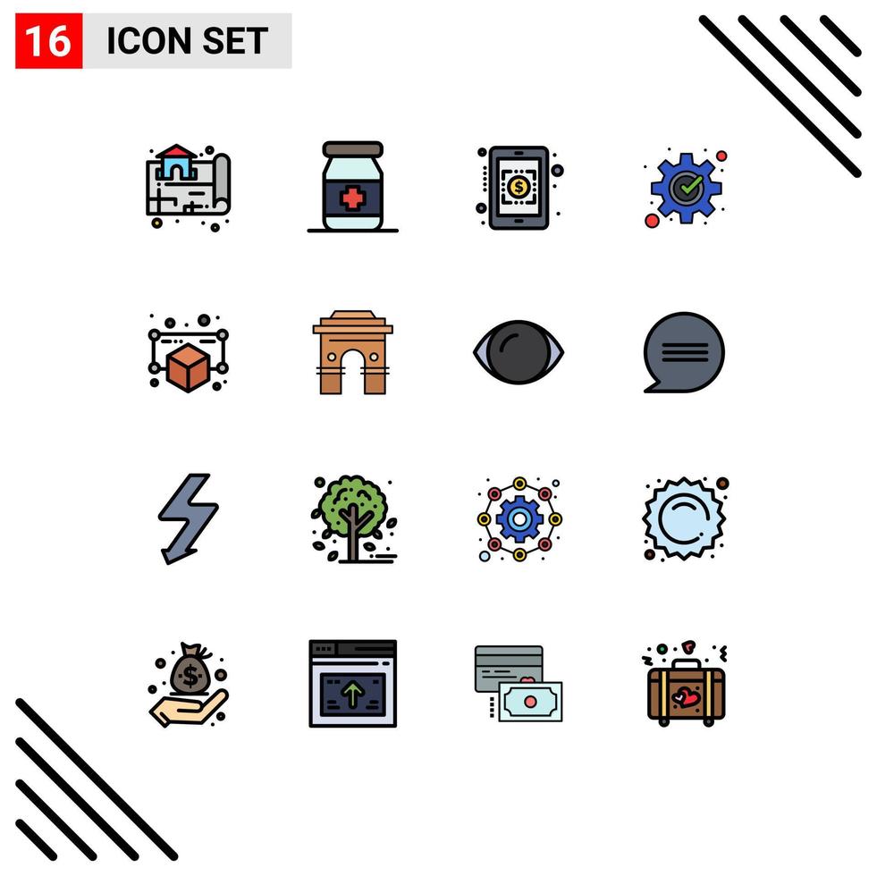 16 Thematic Vector Flat Color Filled Lines and Editable Symbols of point model currency rates gadget management Editable Creative Vector Design Elements