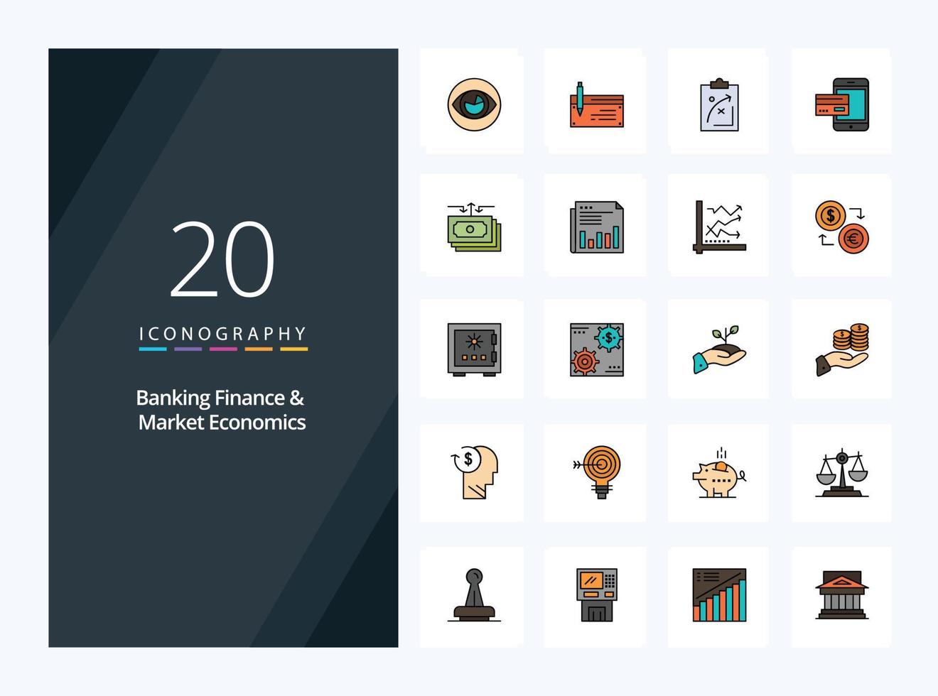 20 Banking Finance And Market Economics line Filled icon for presentation vector