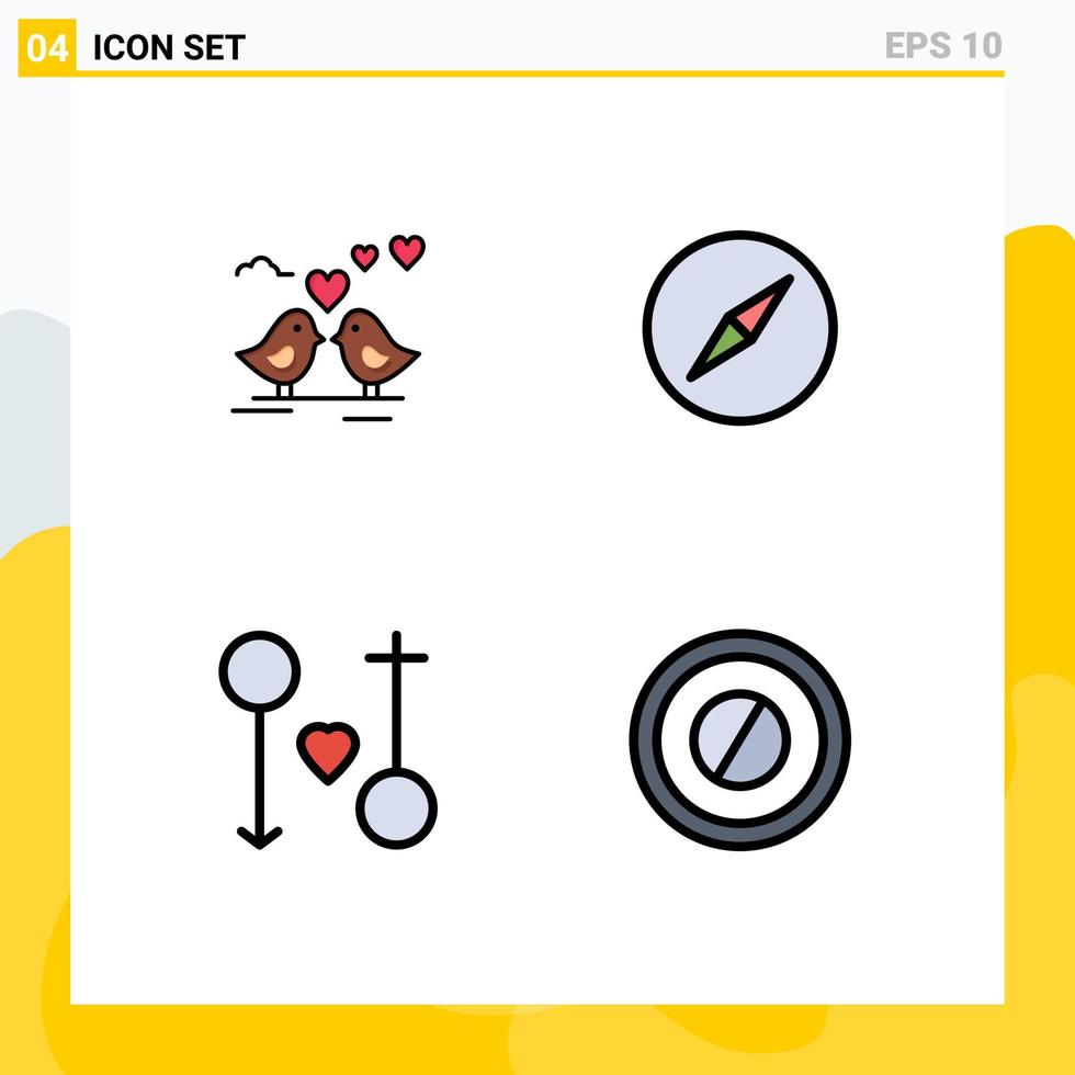 4 Creative Icons Modern Signs and Symbols of bride male heart navigation passion Editable Vector Design Elements