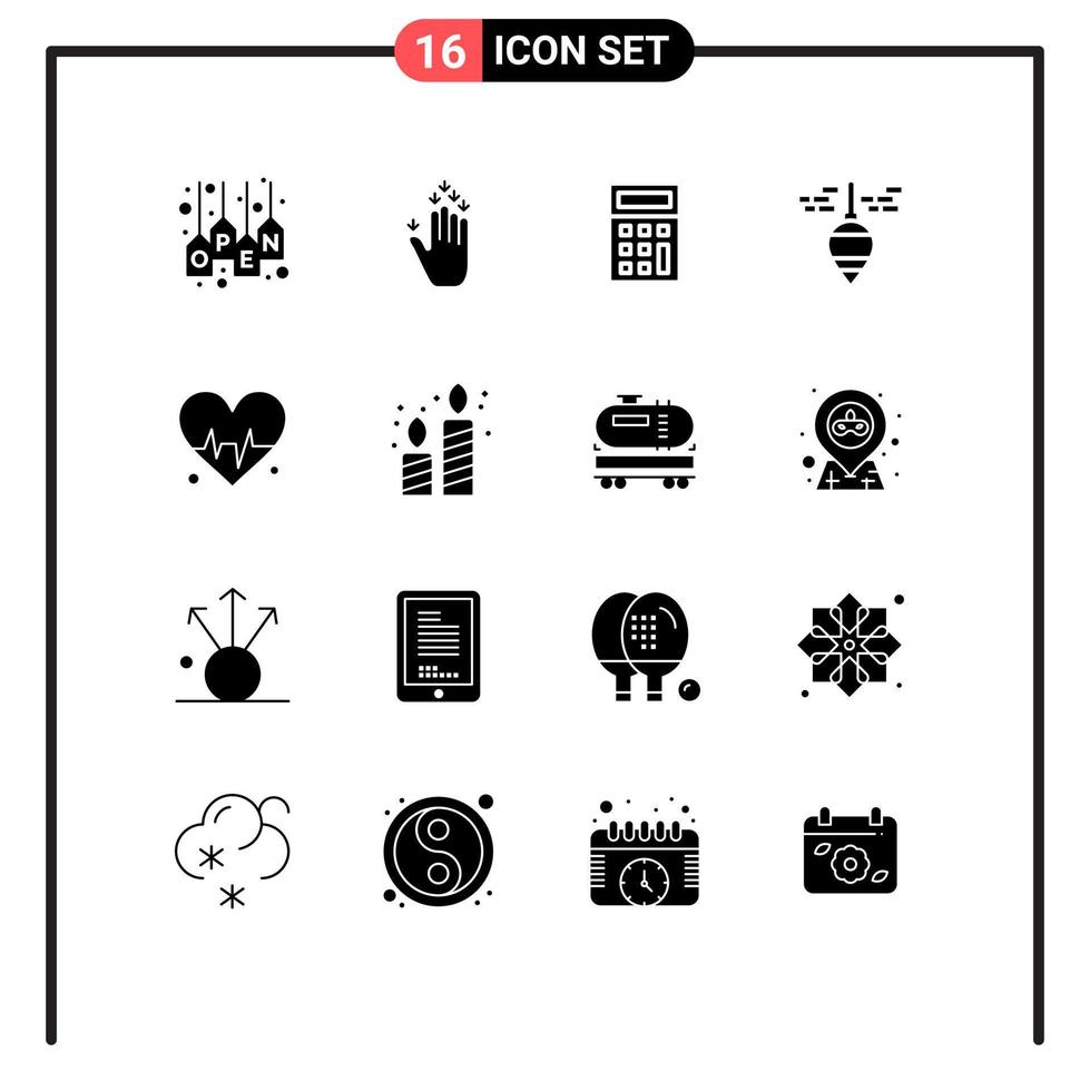 Universal Icon Symbols Group of 16 Modern Solid Glyphs of heart tool down plumb bob plumb Editable Vector Design Elements