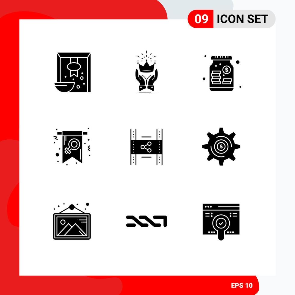 9 Universal Solid Glyph Signs Symbols of symbol female royal day money Editable Vector Design Elements