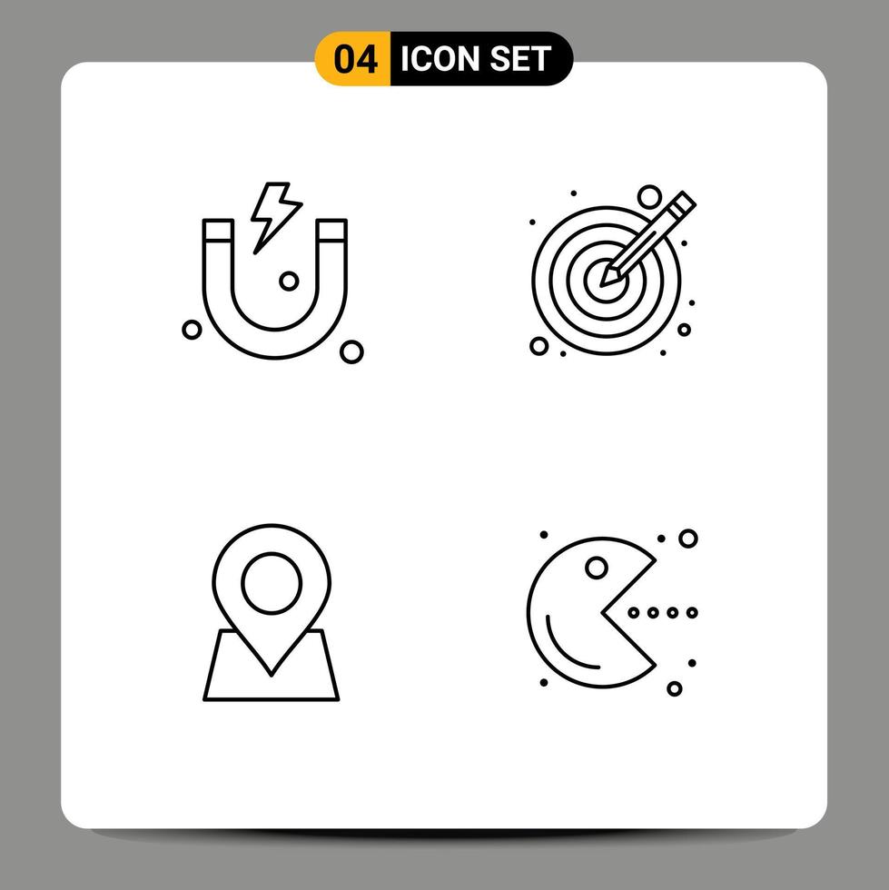 Stock Vector Icon Pack of 4 Line Signs and Symbols for attraction marker design vectors pacman Editable Vector Design Elements