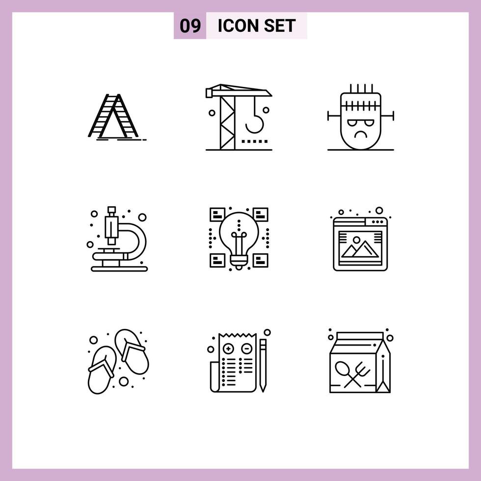 Pack of 9 creative Outlines of share creative frankenstein research lab Editable Vector Design Elements