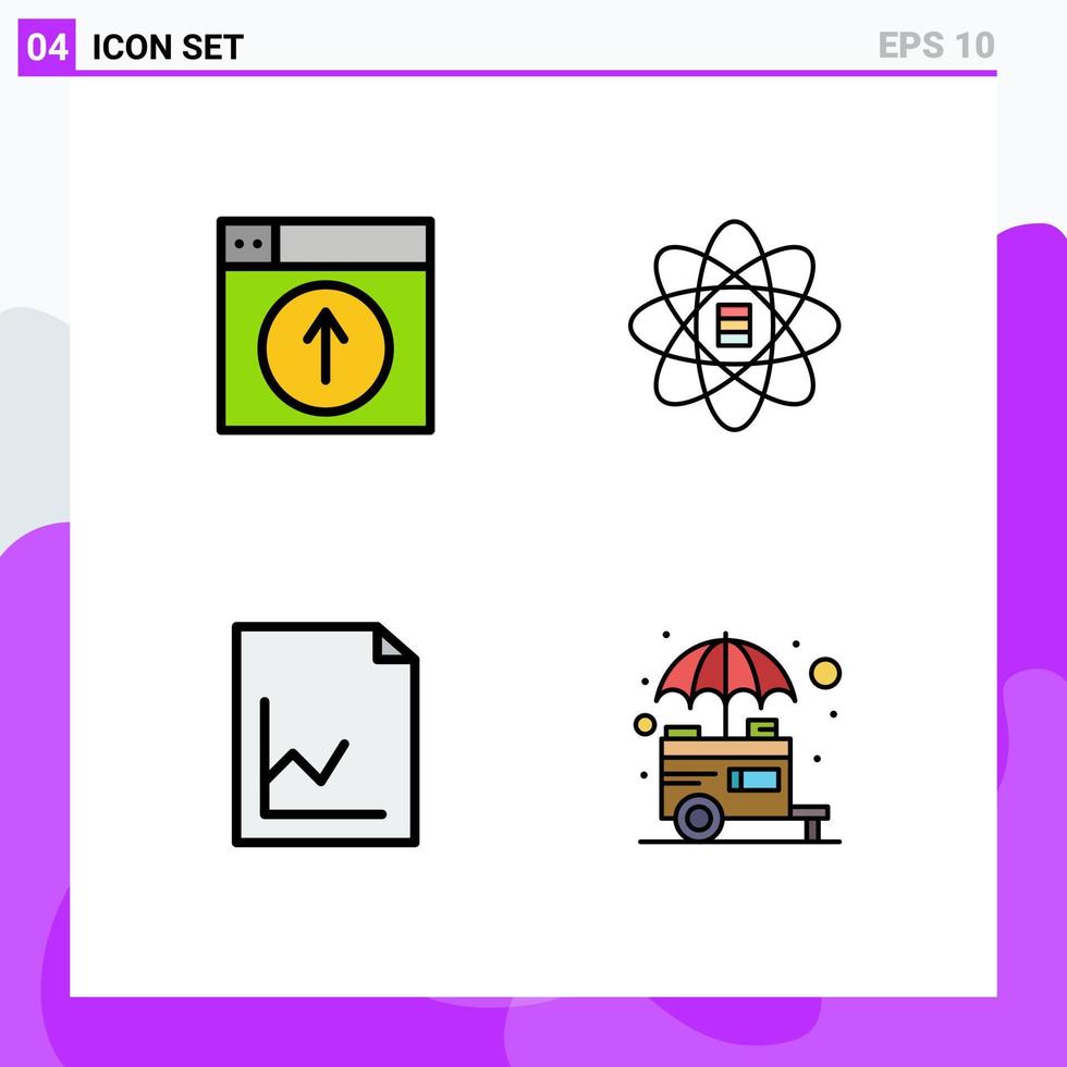 Mobile Interface Filledline Flat Color Set of 4 Pictograms of upload analytics design scince graph Editable Vector Design Elements