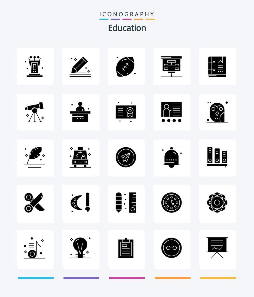 paquete de iconos negros sólidos de 25 glifos de educación creativa, como estadísticas. gráfico. papelería. cuadro. juego vector