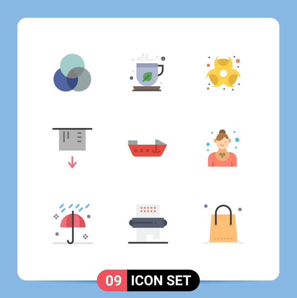 conjunto de 9 iconos de interfaz de usuario modernos signos de símbolos para elementos de diseño vectorial editables de tarjeta de barco de riesgo biológico de motor de catering vector