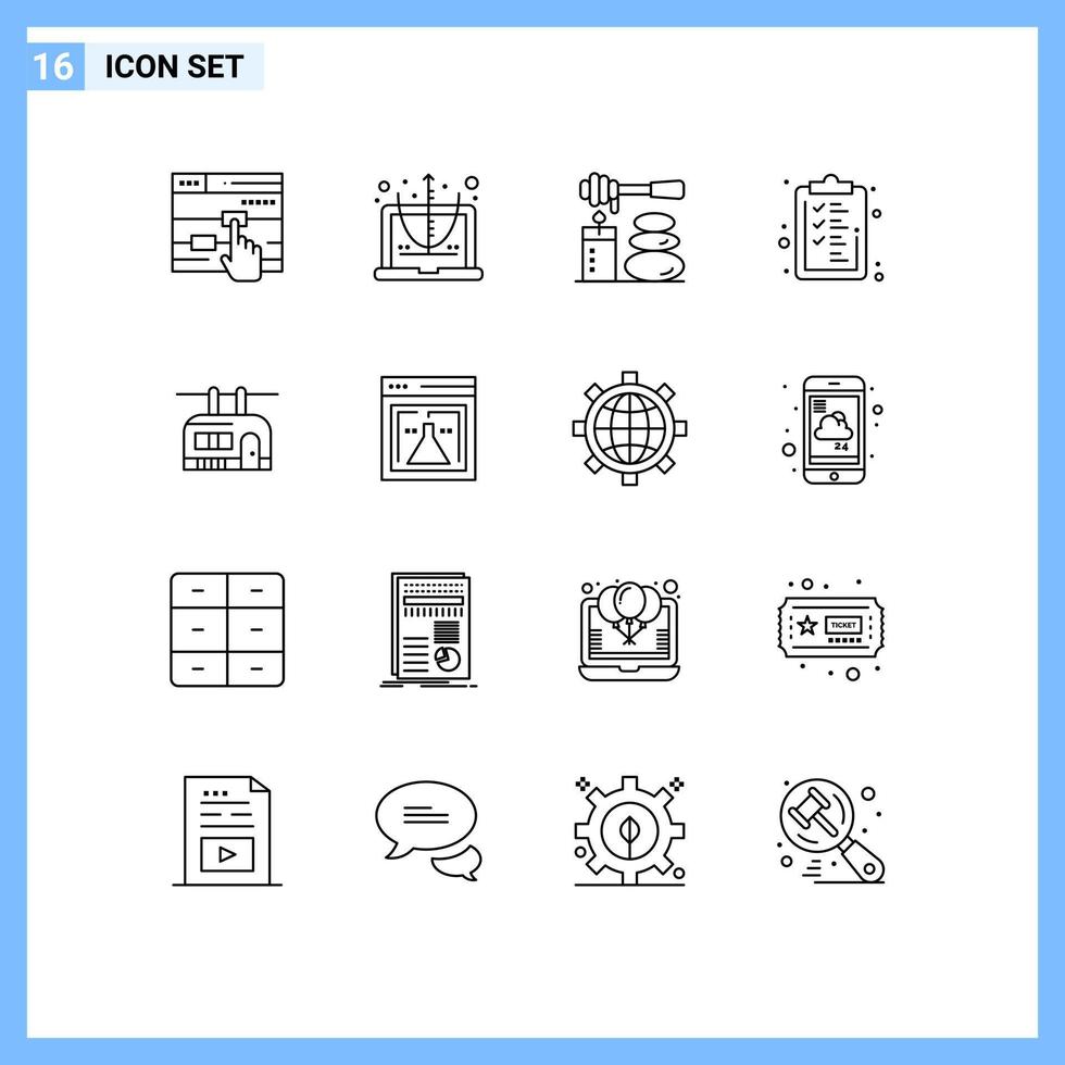 Pack of 16 creative Outlines of tramway finance massages clipboard business Editable Vector Design Elements