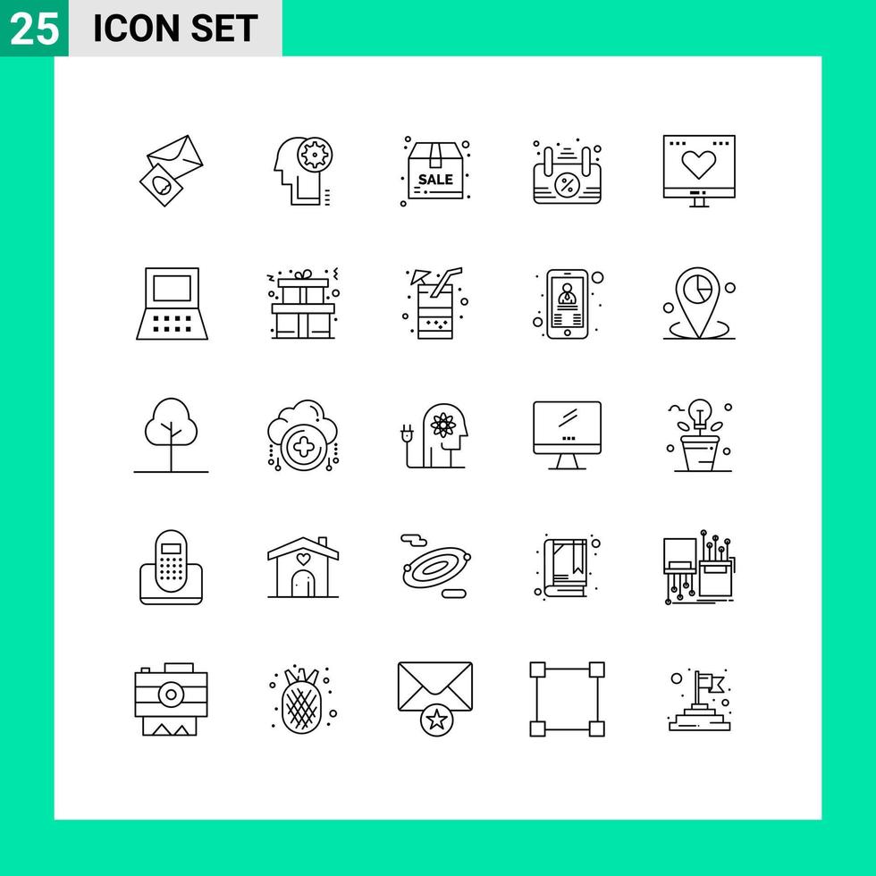 Set of 25 Vector Lines on Grid for like favorite package open board Editable Vector Design Elements