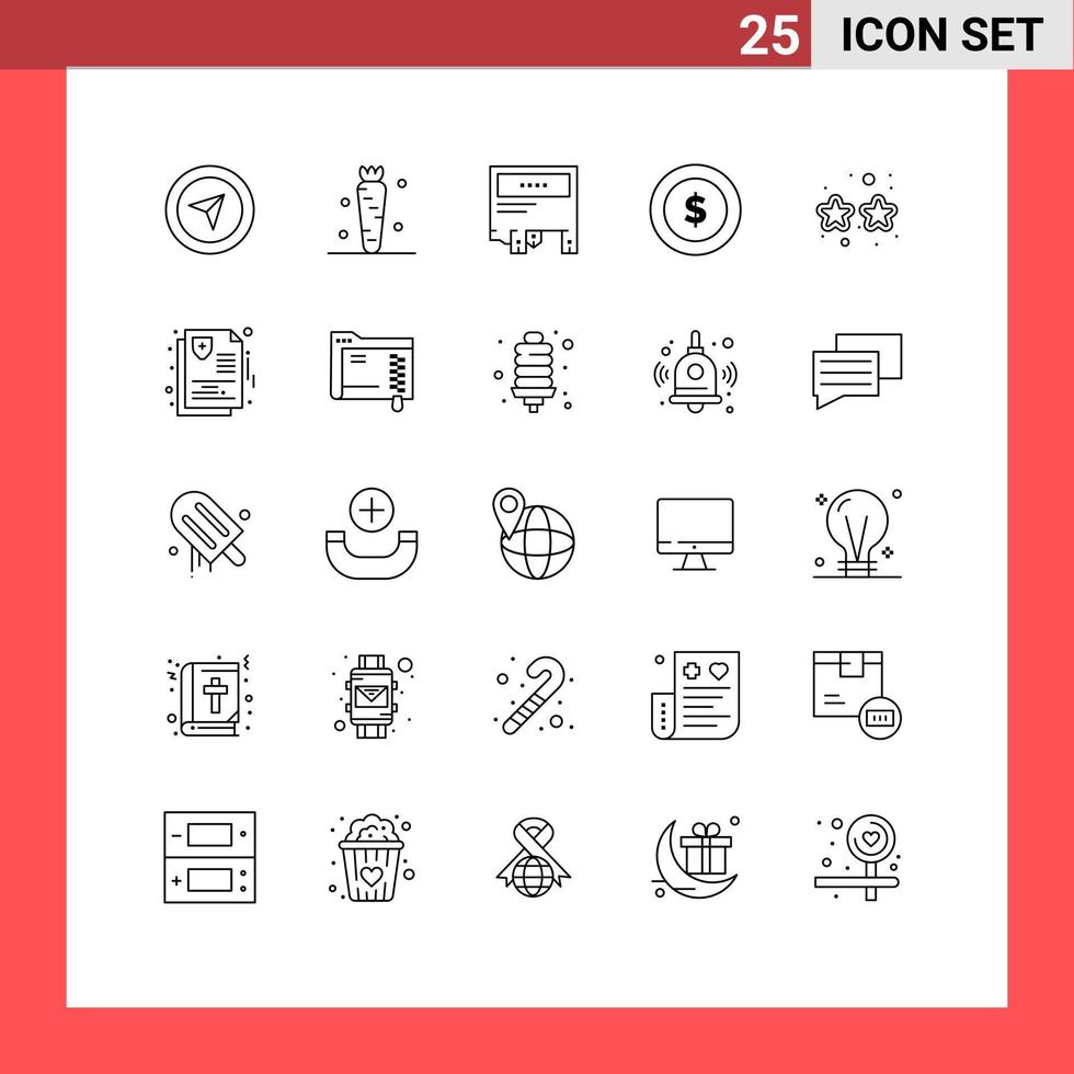 25 Universal Line Signs Symbols of carnival money ad badge paper Editable Vector Design Elements