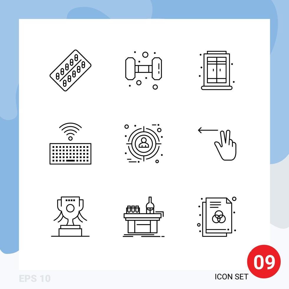 Group of 9 Outlines Signs and Symbols for target focus weight keys hardware Editable Vector Design Elements