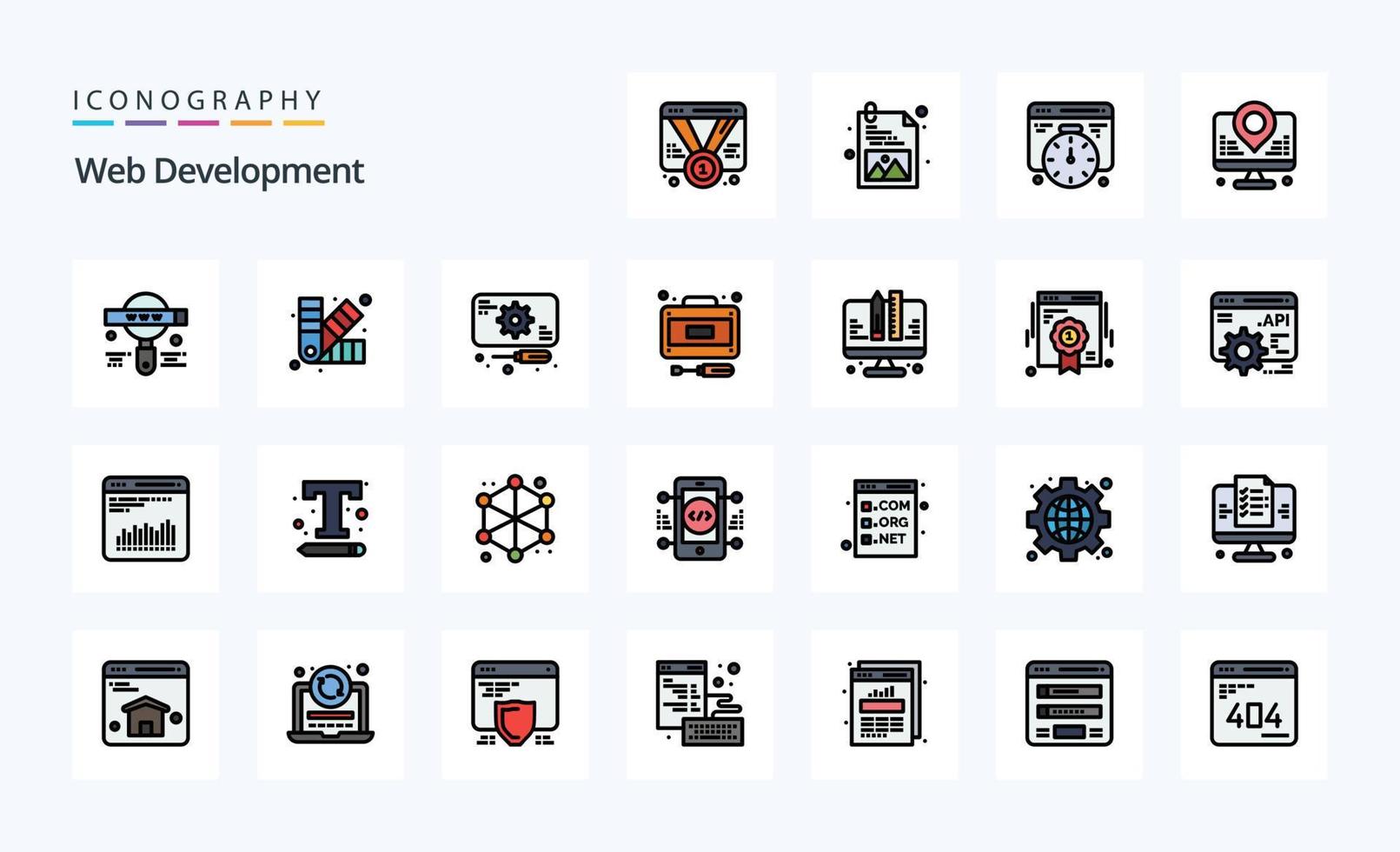 25 Web Development Line Filled Style icon pack vector