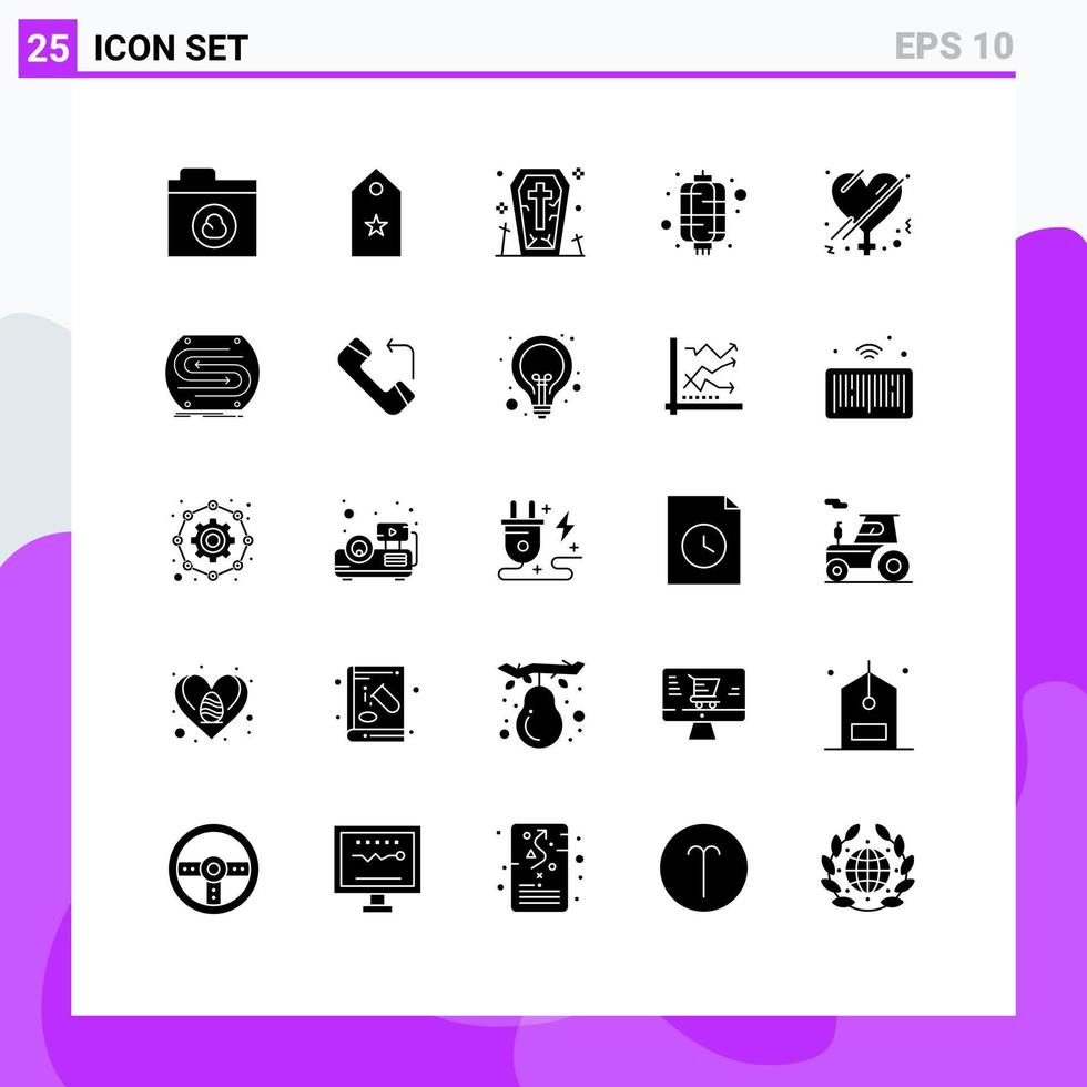 Universal Icon Symbols Group of 25 Modern Solid Glyphs of gender year coffin new chinese Editable Vector Design Elements