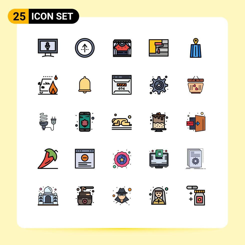 Pictogram Set of 25 Simple Filled line Flat Colors of road tool entertainment roller construction Editable Vector Design Elements