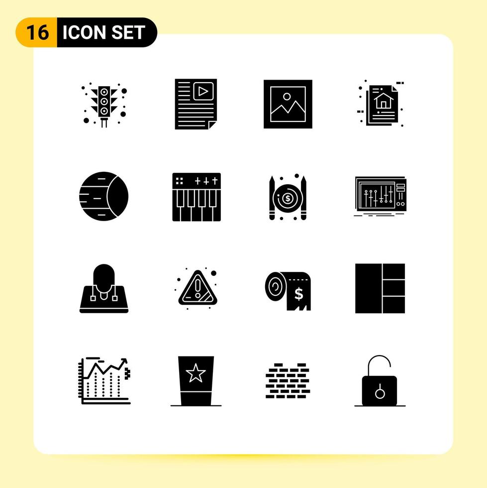 Group of 16 Solid Glyphs Signs and Symbols for program algorithm data architecture video data gallery Editable Vector Design Elements