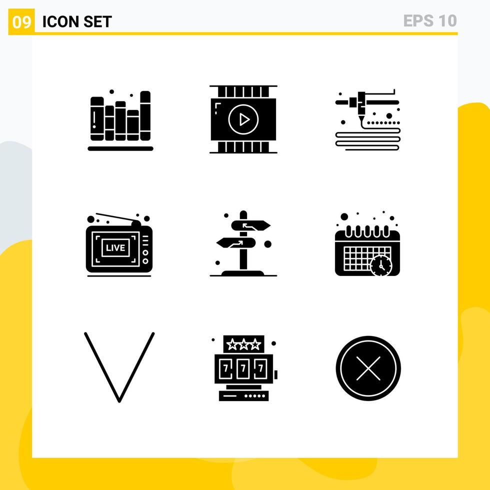 Mobile Interface Solid Glyph Set of 9 Pictograms of checkmark direction modeling board show Editable Vector Design Elements