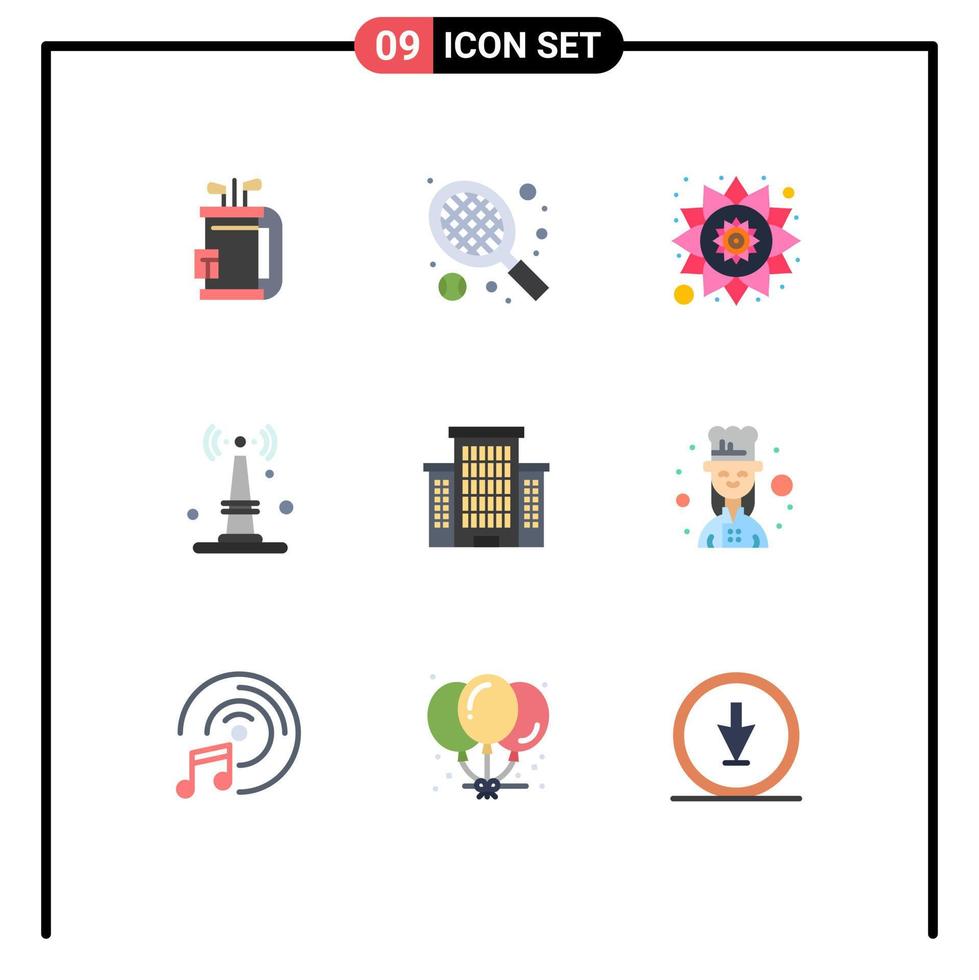 9 Thematic Vector Flat Colors and Editable Symbols of office building india things iot Editable Vector Design Elements