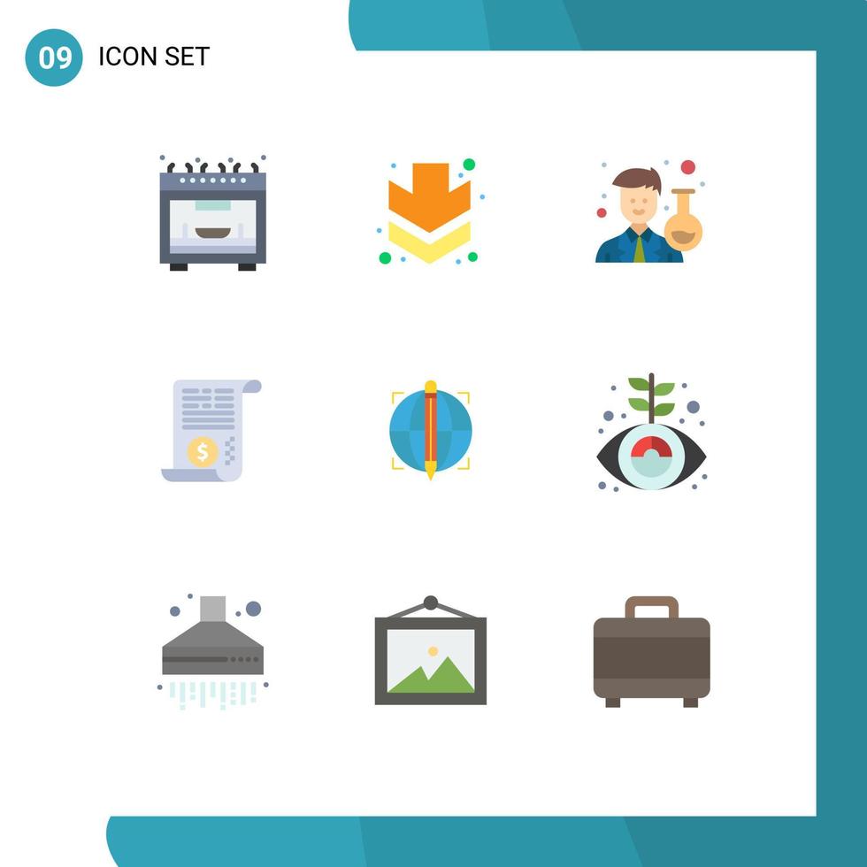 Mobile Interface Flat Color Set of 9 Pictograms of success target man focus dollar Editable Vector Design Elements