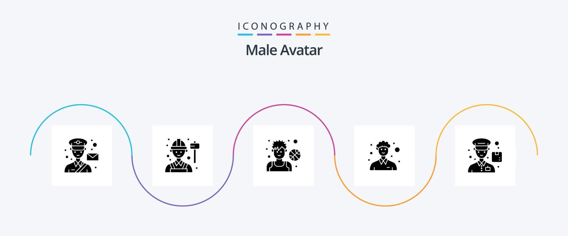 Male Avatar Glyph 5 Icon Pack Including person. male. labour. community. man vector