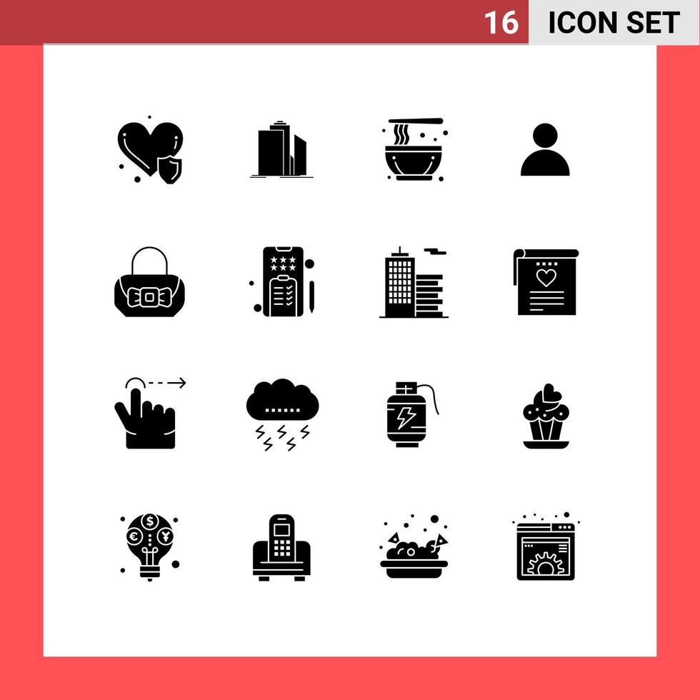 16 Creative Icons Modern Signs and Symbols of bag mane office contacts noodle Editable Vector Design Elements