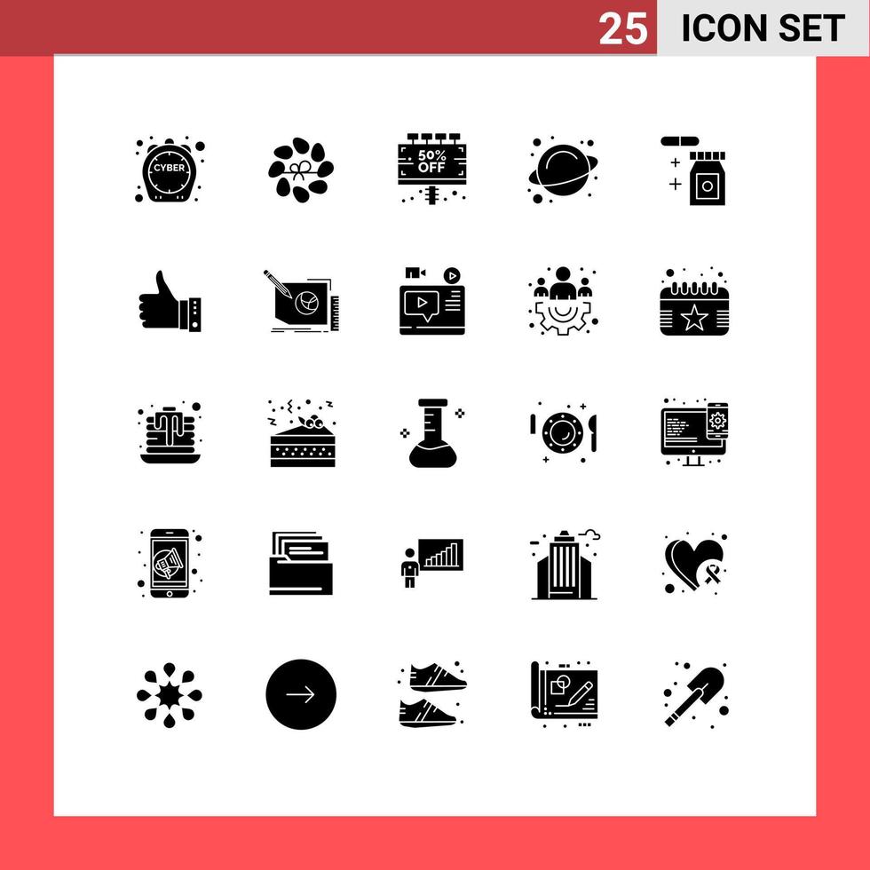 Editable Vector Line Pack of 25 Simple Solid Glyphs of rainy space sign science offer Editable Vector Design Elements