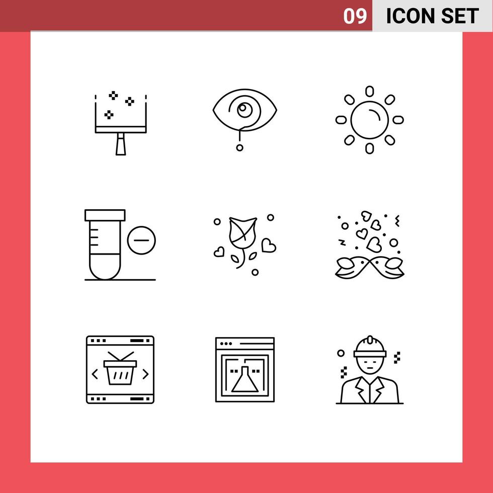 Modern Set of 9 Outlines Pictograph of love rose brightness space minus Editable Vector Design Elements