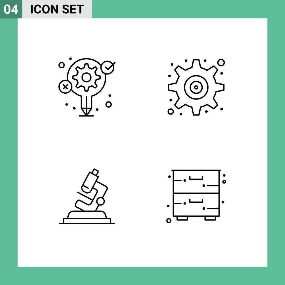 4 colores planos universales de línea de llenado establecidos para aplicaciones web y móviles idea microsope configuración de proceso zoom elementos de diseño vectorial editables vector