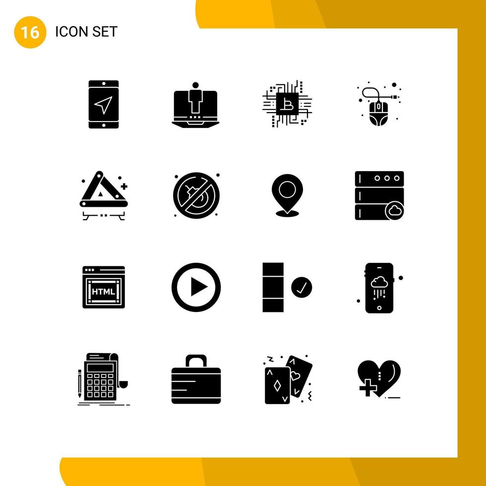 16 User Interface Solid Glyph Pack of modern Signs and Symbols of emergency mouse fintech industry hardware computer Editable Vector Design Elements