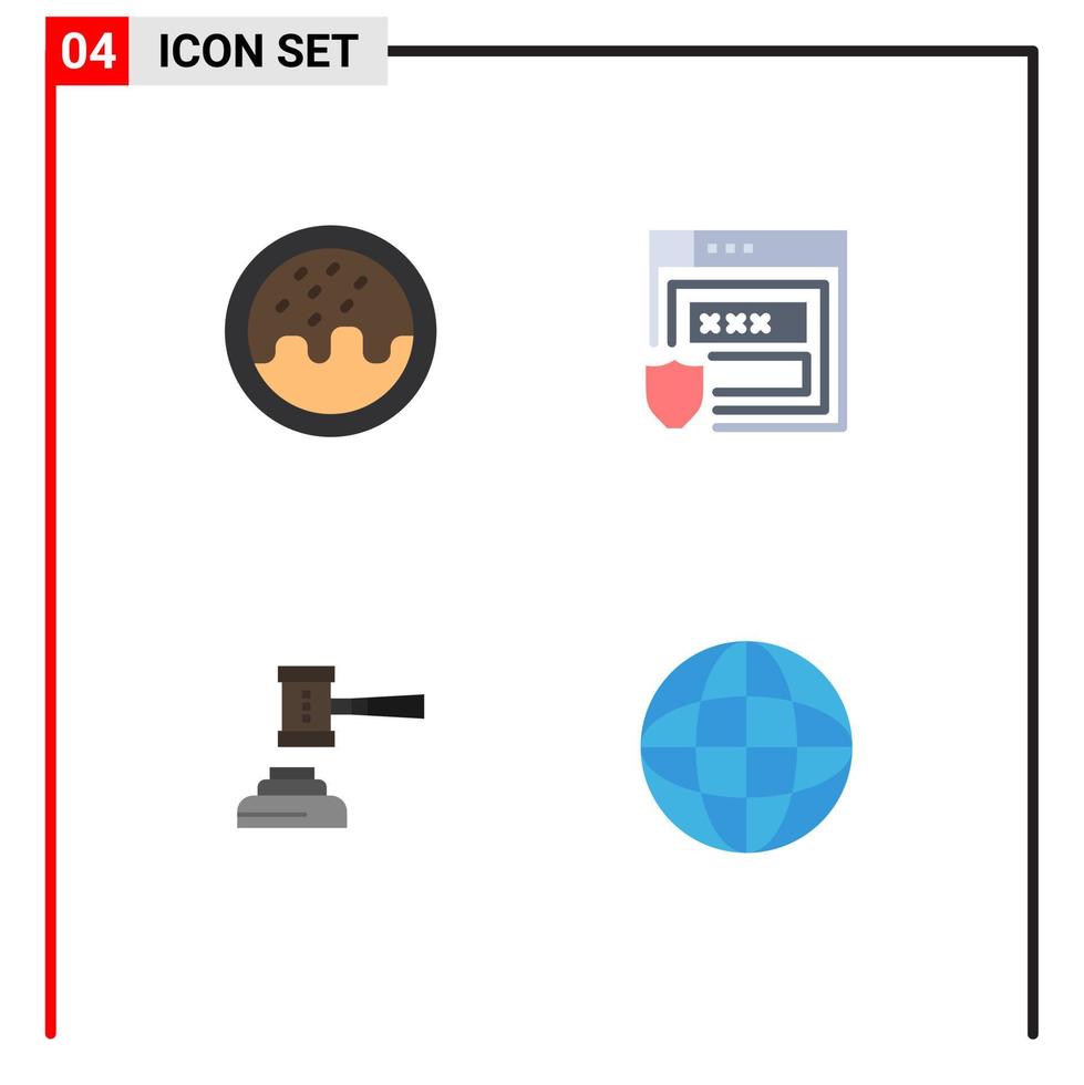 Universal Icon Symbols Group of 4 Modern Flat Icons of dessert auction gdpr storage gavel Editable Vector Design Elements