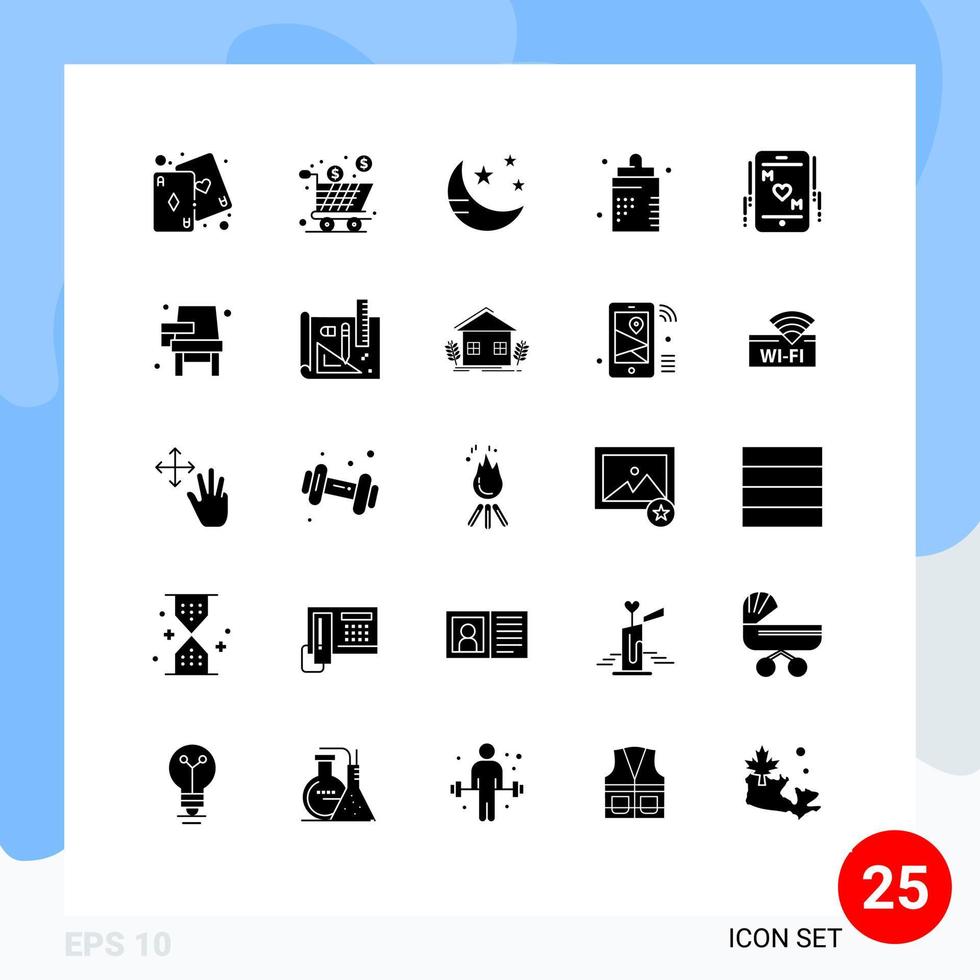 Pictogram Set of 25 Simple Solid Glyphs of form disease shopping bottle star Editable Vector Design Elements