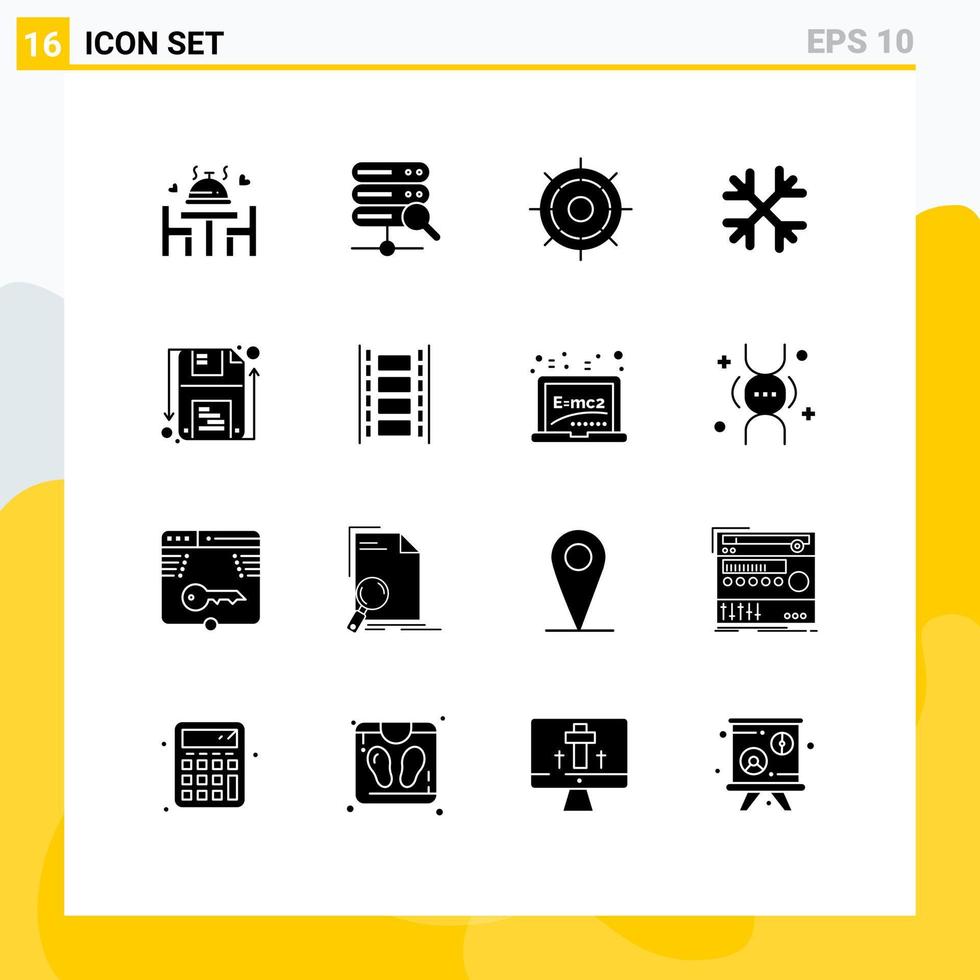 Modern Set of 16 Solid Glyphs and symbols such as save disk ship canada snow flakes Editable Vector Design Elements