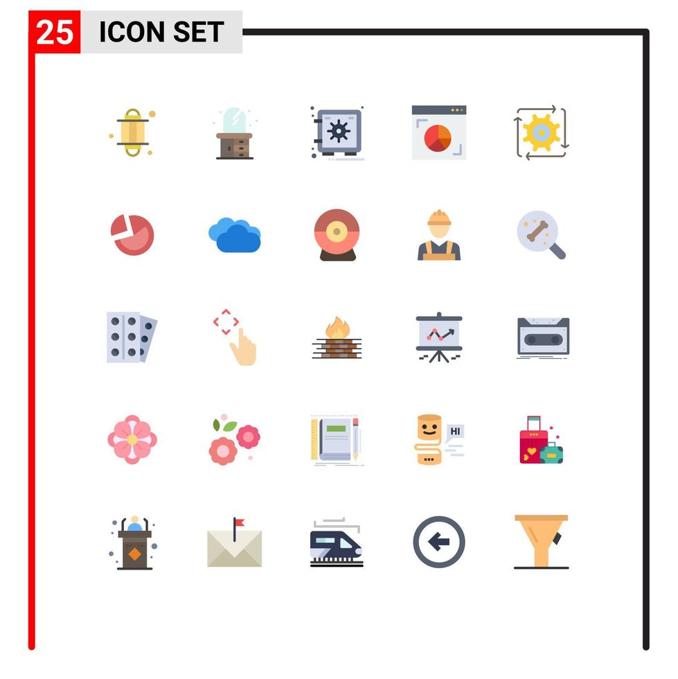 25 Thematic Vector Flat Colors and Editable Symbols of development workflow safe marketing graph Editable Vector Design Elements