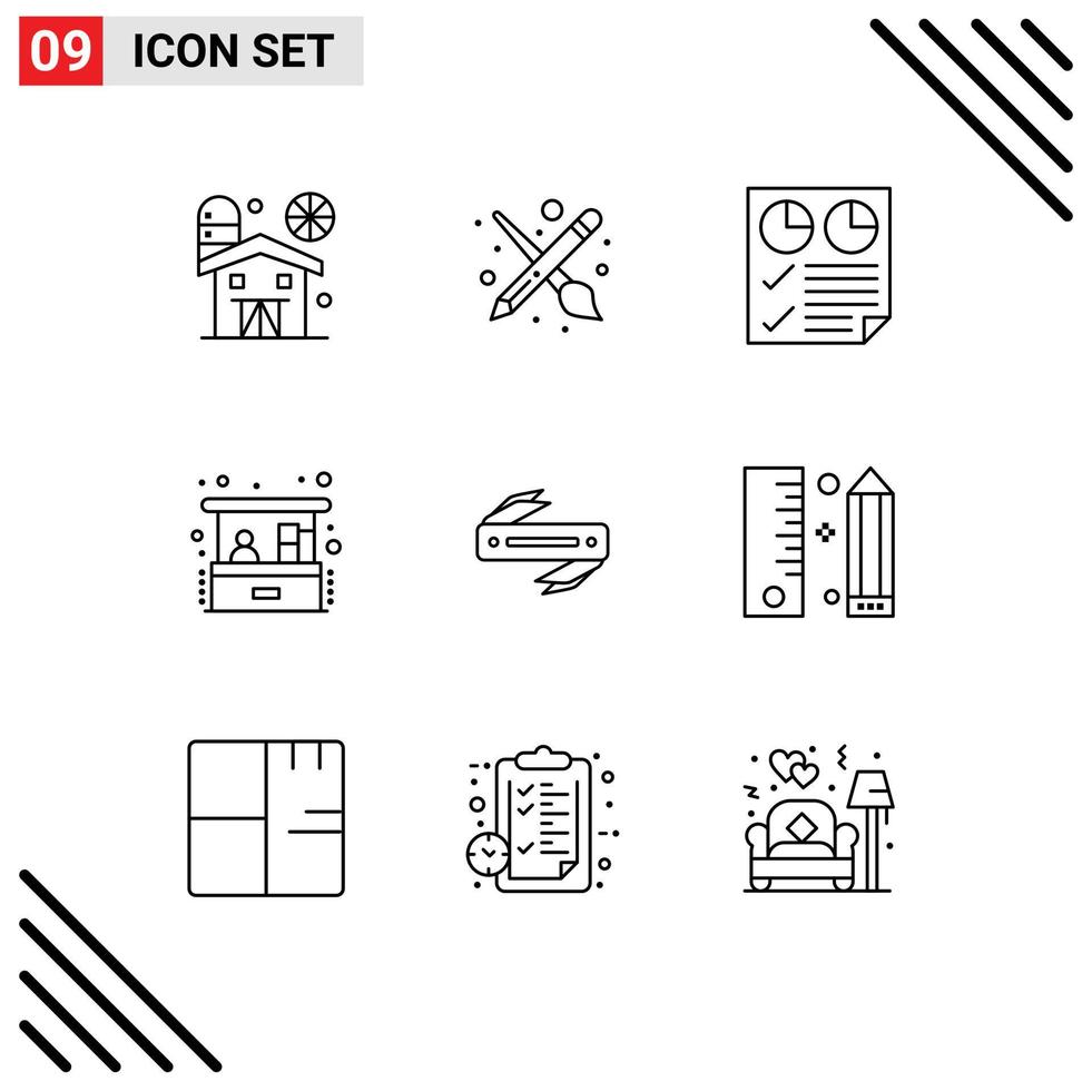 Pictogram Set of 9 Simple Outlines of knife investment data home business two Editable Vector Design Elements