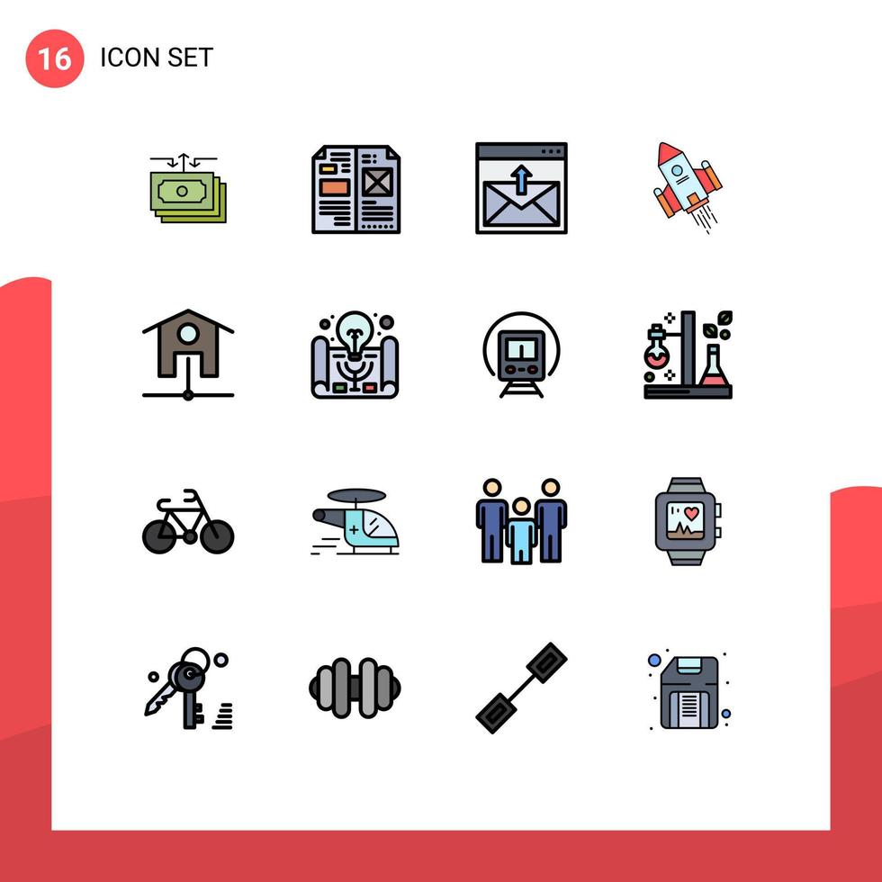 Group of 16 Flat Color Filled Lines Signs and Symbols for space space craft layout mail contact us Editable Creative Vector Design Elements