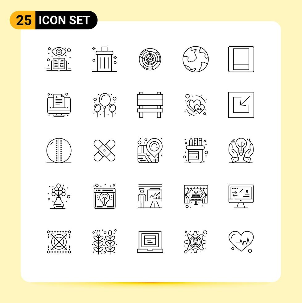 Pack of 25 Modern Lines Signs and Symbols for Web Print Media such as world earth complexity maze labyrinth Editable Vector Design Elements