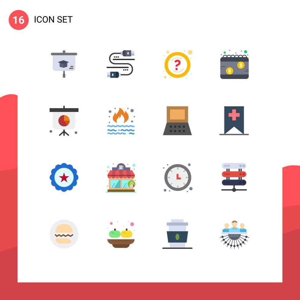 Set of 16 Modern UI Icons Symbols Signs for business schedule help payday calendar Editable Pack of Creative Vector Design Elements