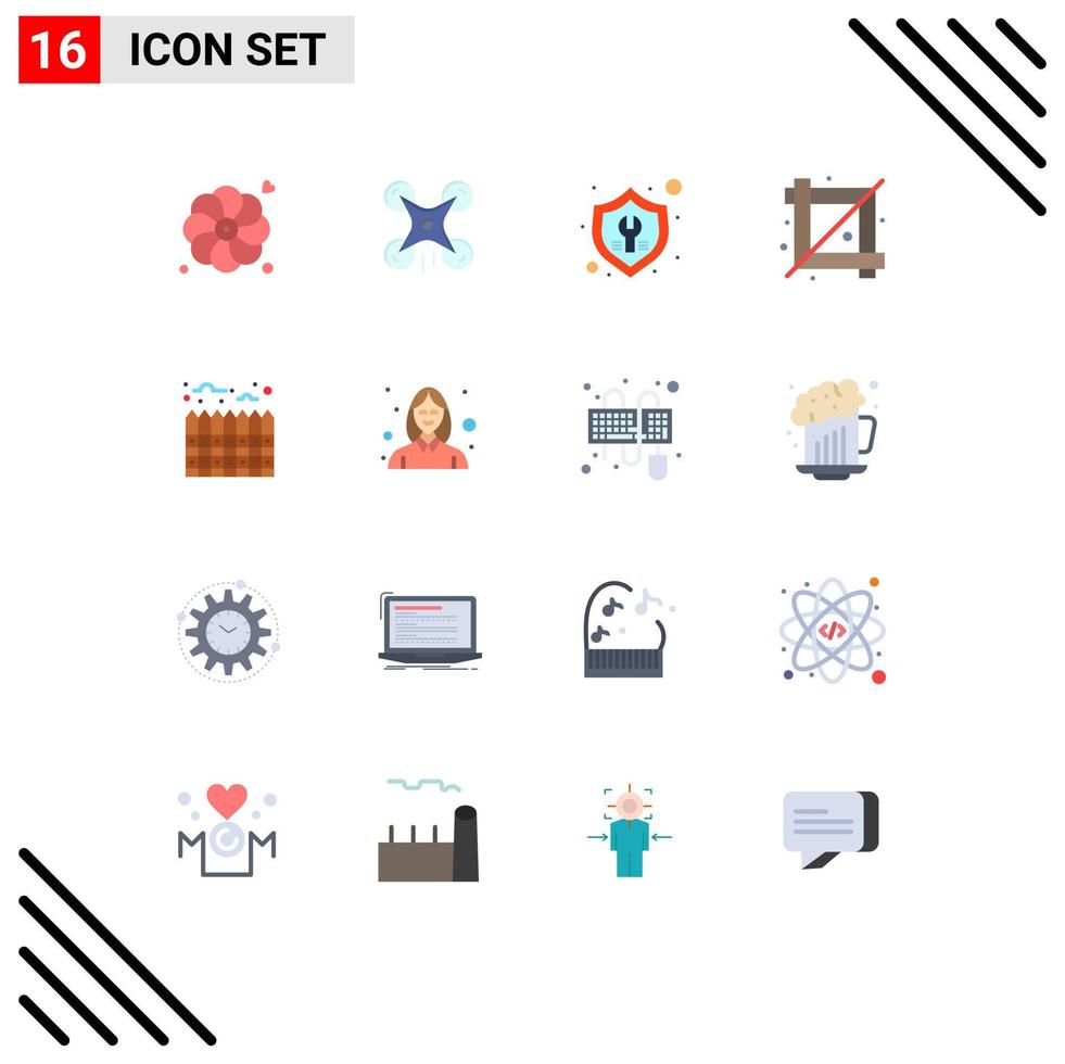 paquete de 16 signos y símbolos de colores planos modernos para medios de impresión web, como la configuración de gráficos de calefacción, herramienta de diseño, paquete editable de elementos creativos de diseño de vectores