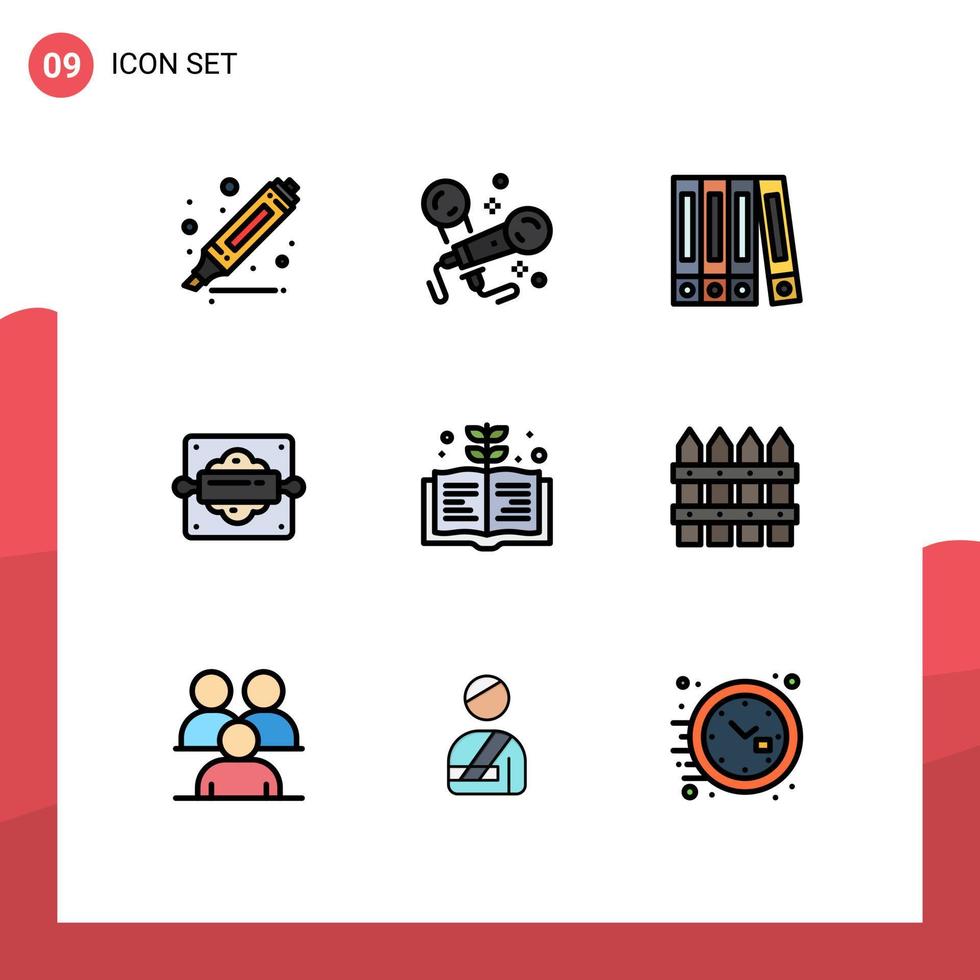 Stock Vector Icon Pack of 9 Line Signs and Symbols for farming knowledge folder education bread rolling pin Editable Vector Design Elements