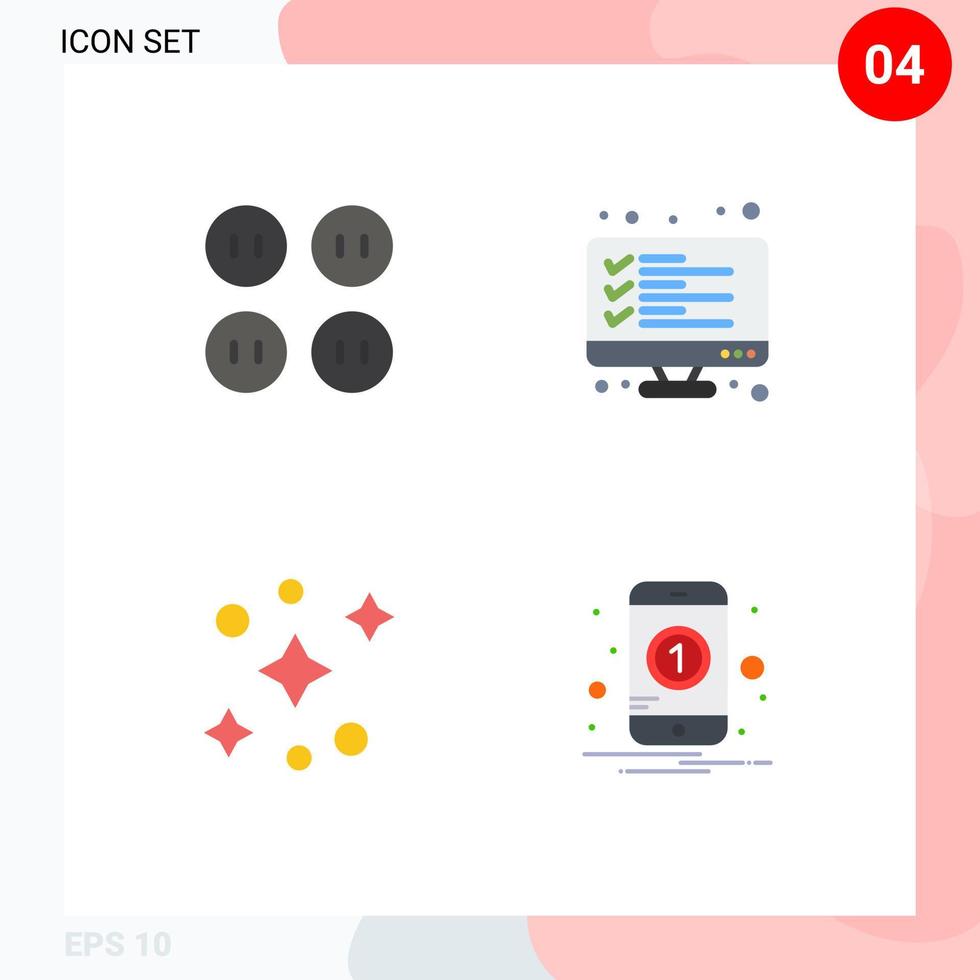 Set of 4 Commercial Flat Icons pack for buttons space checklist list notification Editable Vector Design Elements