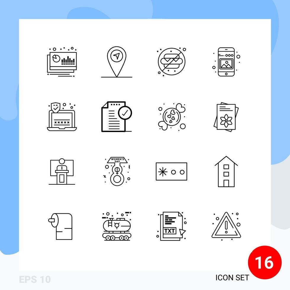 Pictogram Set of 16 Simple Outlines of security picture no phone image Editable Vector Design Elements