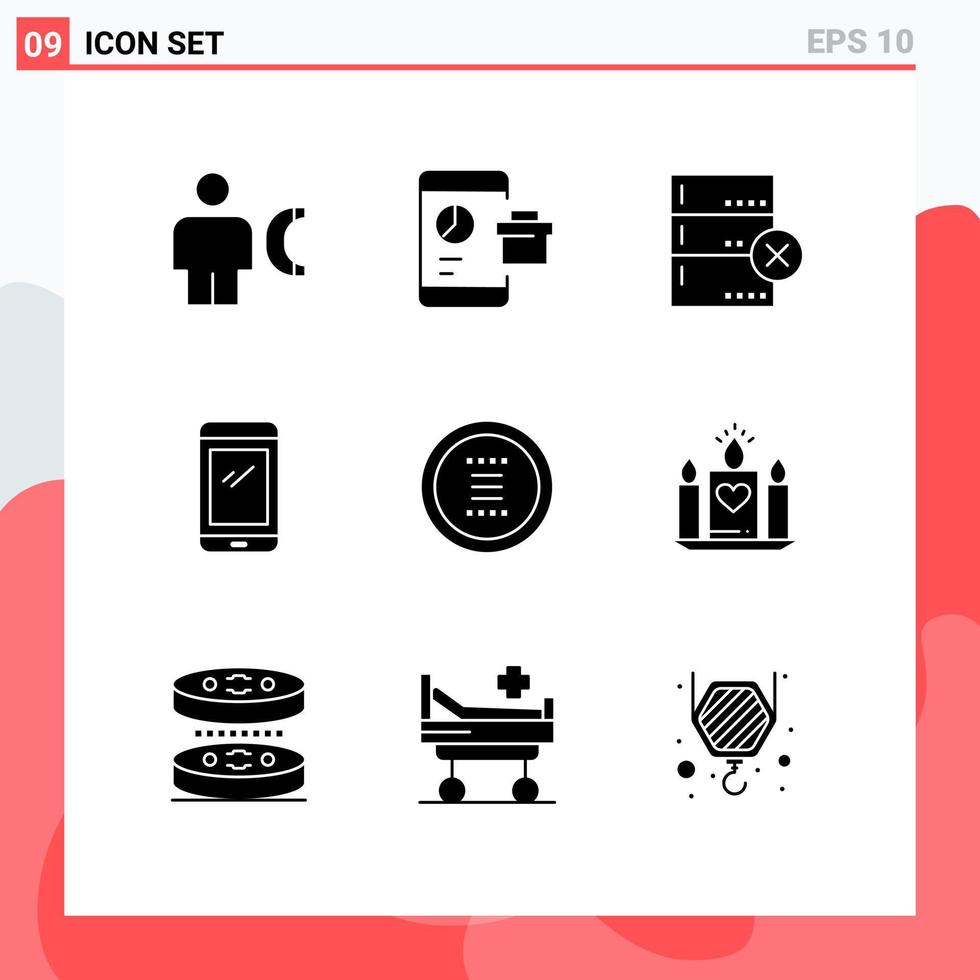 Pack of 9 creative Solid Glyphs of iphone mobile seo smart phone devices Editable Vector Design Elements