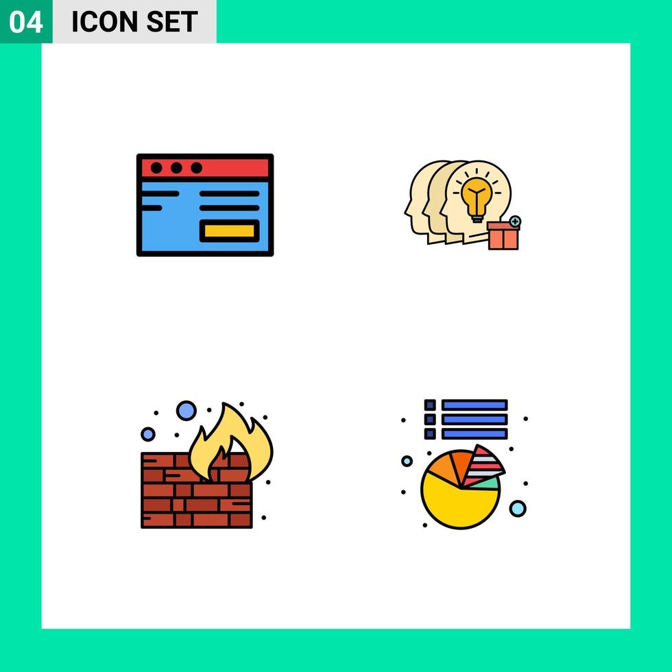 Set of 4 Modern UI Icons Symbols Signs for web firewall school transfer wall Editable Vector Design Elements