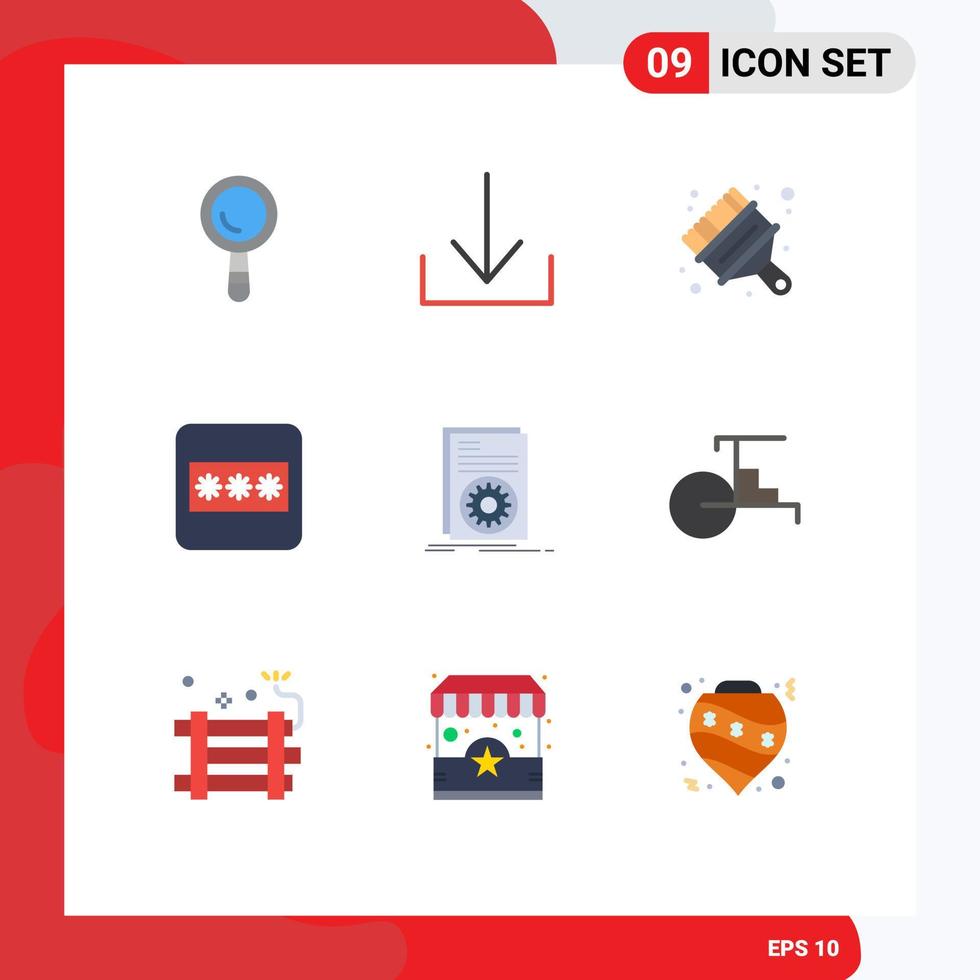 Set of 9 Modern UI Icons Symbols Signs for china running brush file code Editable Vector Design Elements