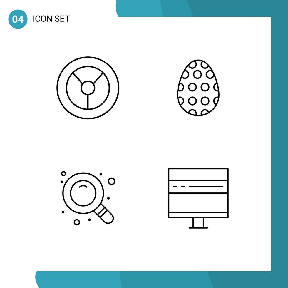 Universal Icon Symbols Group of 4 Modern Filledline Flat Colors of wheel browser easter search develop Editable Vector Design Elements