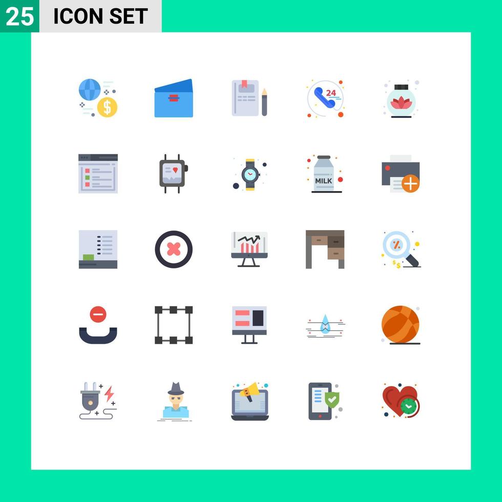Set of 25 Commercial Flat Colors pack for service call pay anytime knowledge Editable Vector Design Elements