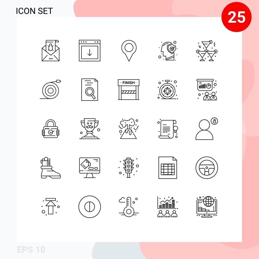 Group of 25 Lines Signs and Symbols for brain marker app map south Editable Vector Design Elements