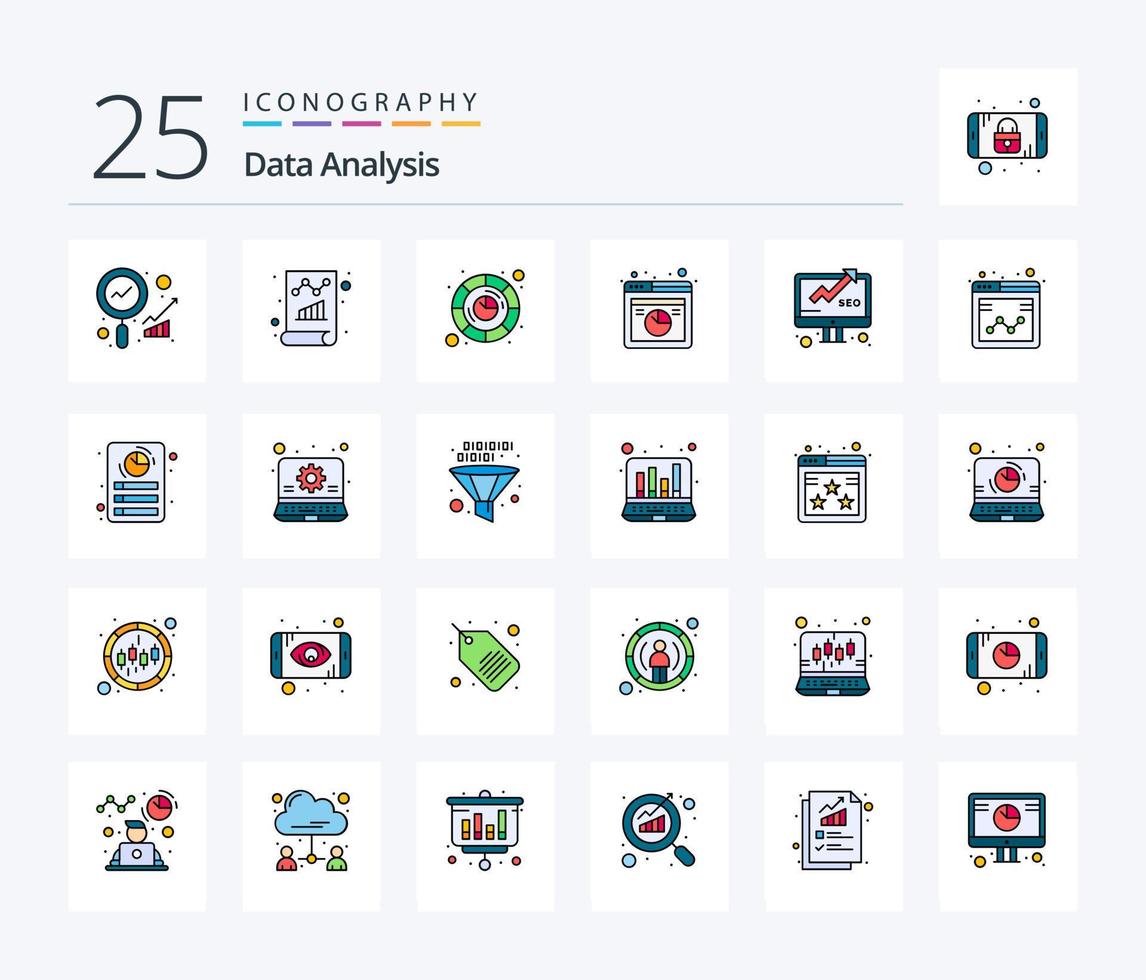 Data Analysis 25 Line Filled icon pack including business. graph. report. database. graph vector