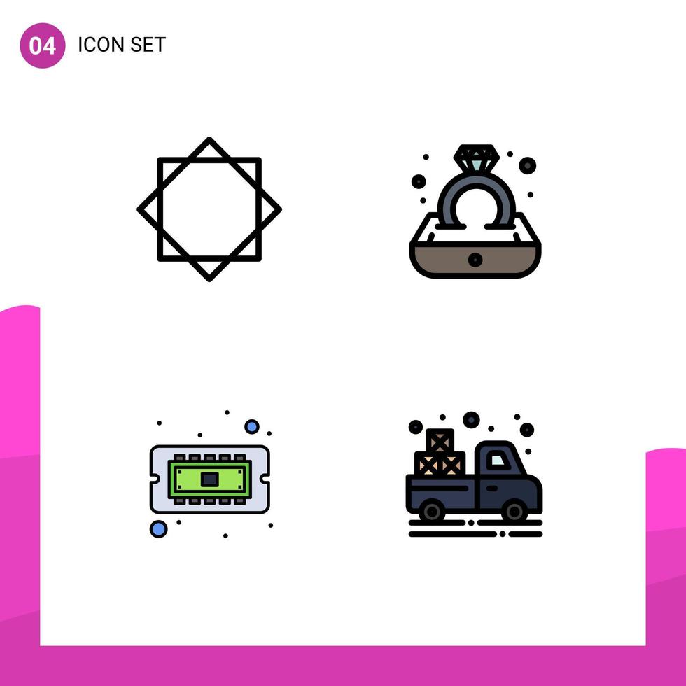 paquete de línea de vector editable de 4 colores planos de línea de llenado simple de elementos de diseño de vector editables de hardware de anillo de advertencia de computadora de alerta